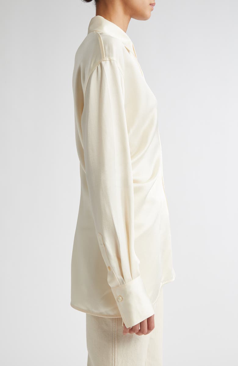 TOTEME Slouch Waist Satin Button-Up Shirt, Alternate, color, Macadamia