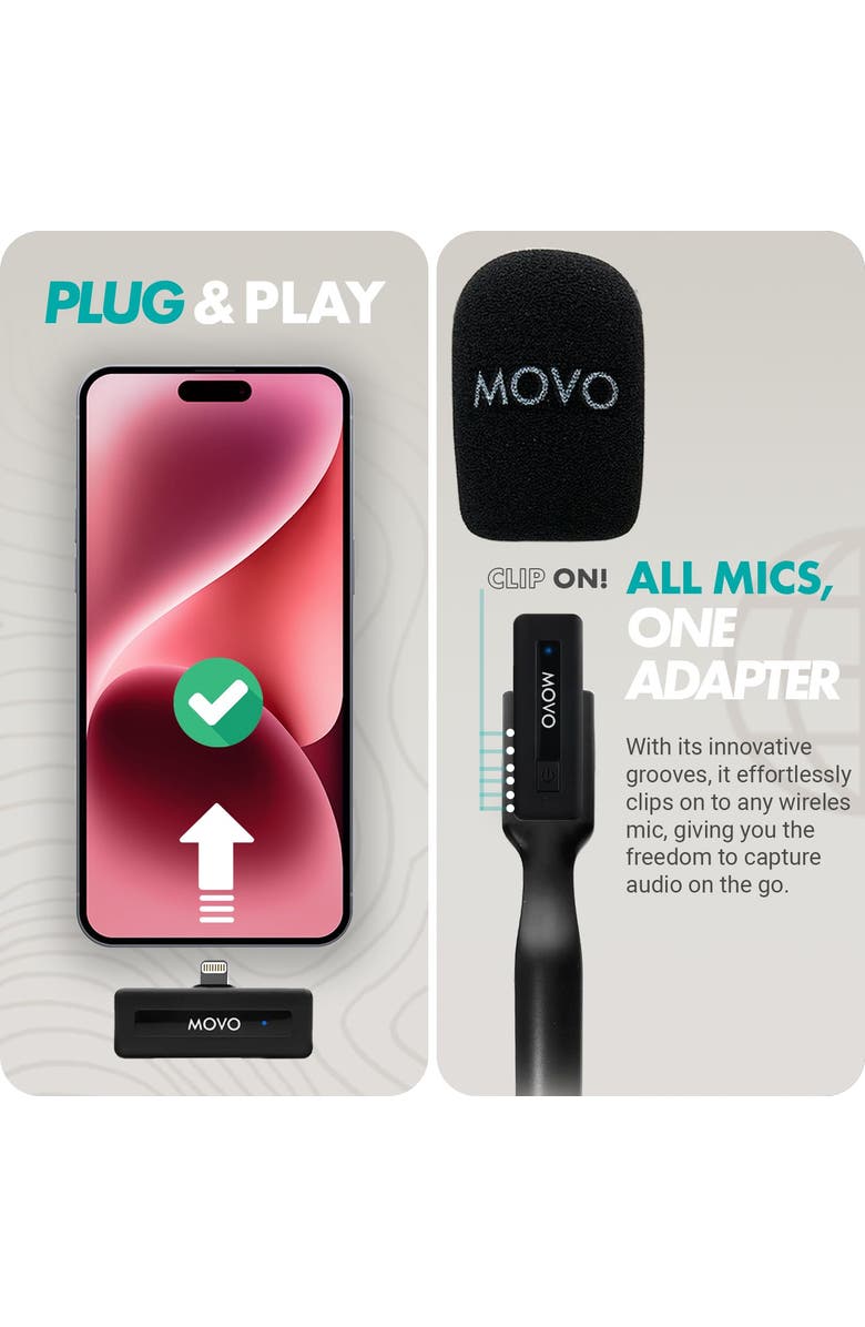 MOVO Wireless Mini DI Ultra Compact Wireless Lav Microphone System for iPhone, Alternate, color, Black
