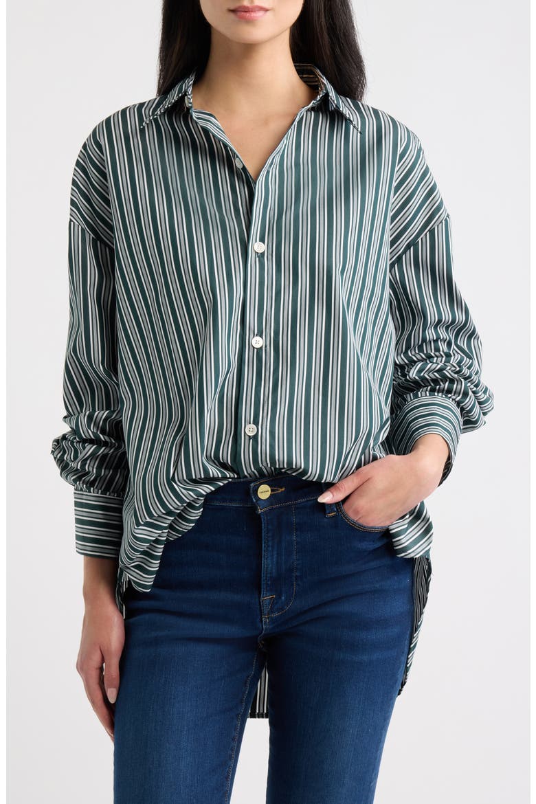 Oversized Striped Cotton Button Shirt, Alternate, color, HUNTER STRIPE