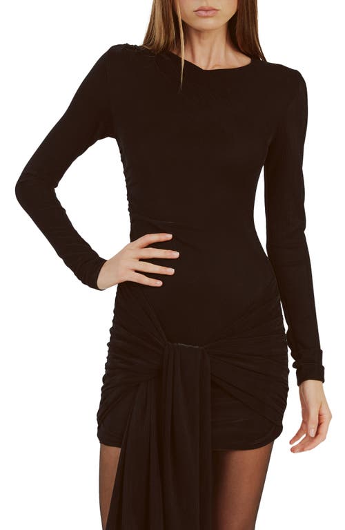 Bardot Cassidy Drape Front Long Sleeve Minidress In Black