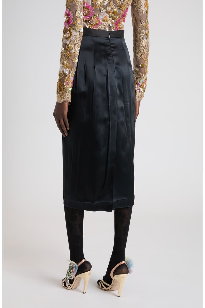Bow Detail Satin Midi Skirt, Alternate, color, BLACK