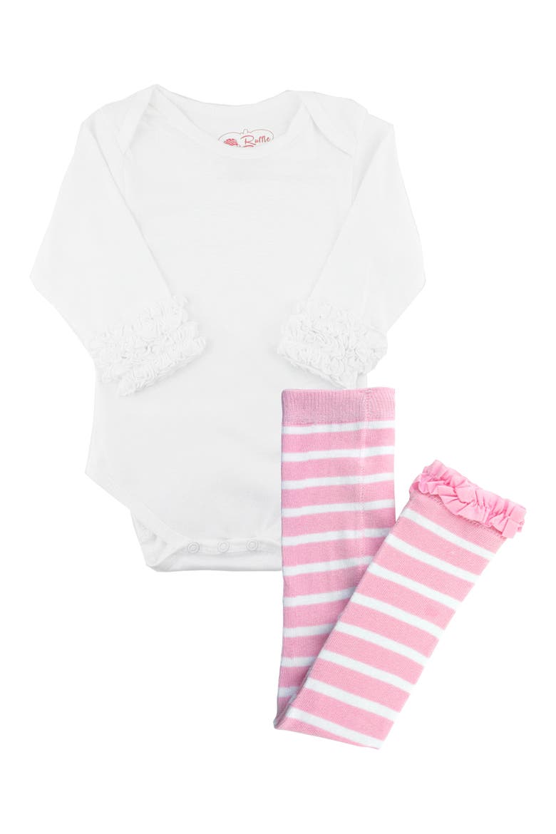 Long Sleeve Bodysuit & Stripe Tights Set, Main, color, WHITE