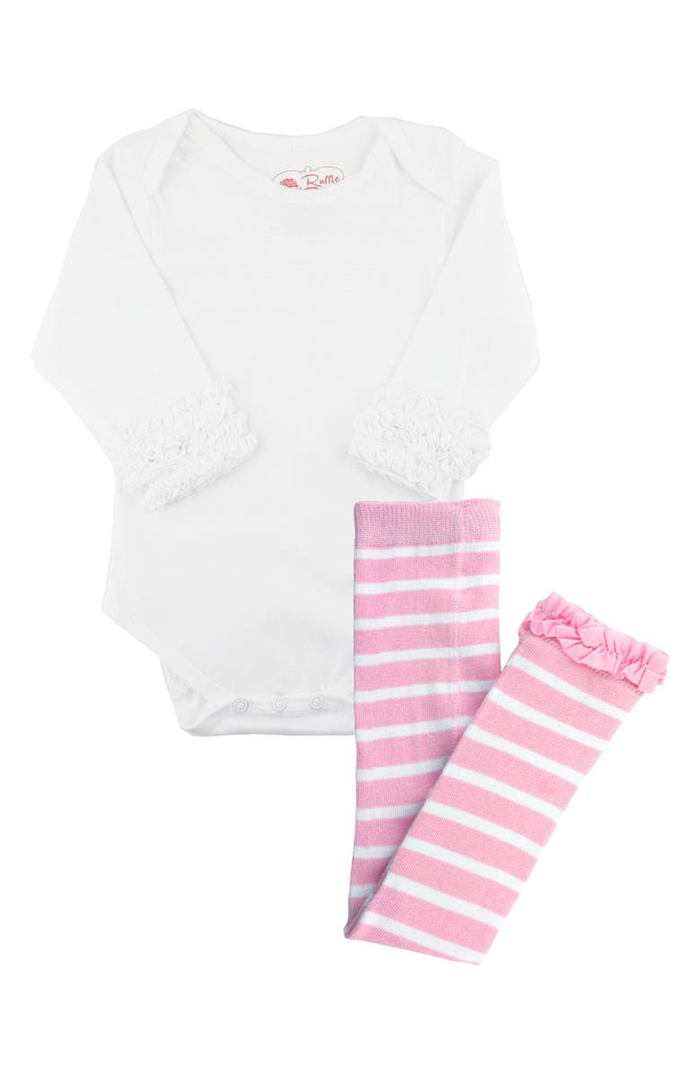RuffleButts Long Sleeve Bodysuit & Stripe Tights Set, Main, color,