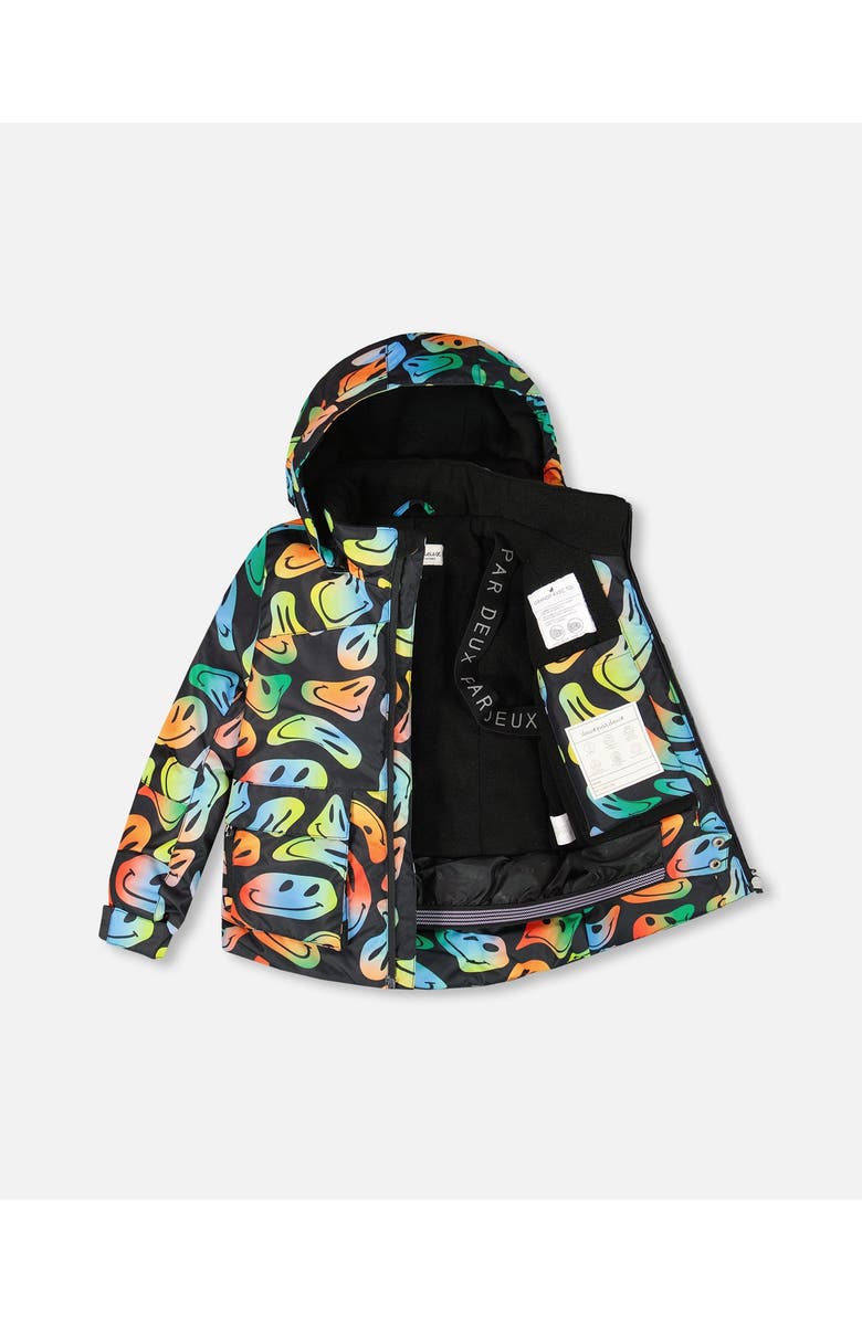 Deux par Deux Two-Piece Play Snowsuit with Allover Jacket Smiley Face, Alternate, color, Black