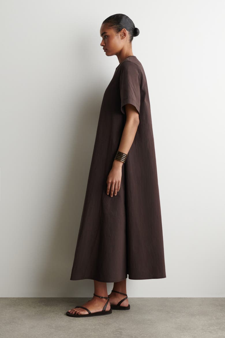 Raw-Cut Cotton Midi Dress, Alternate, color, BROWN