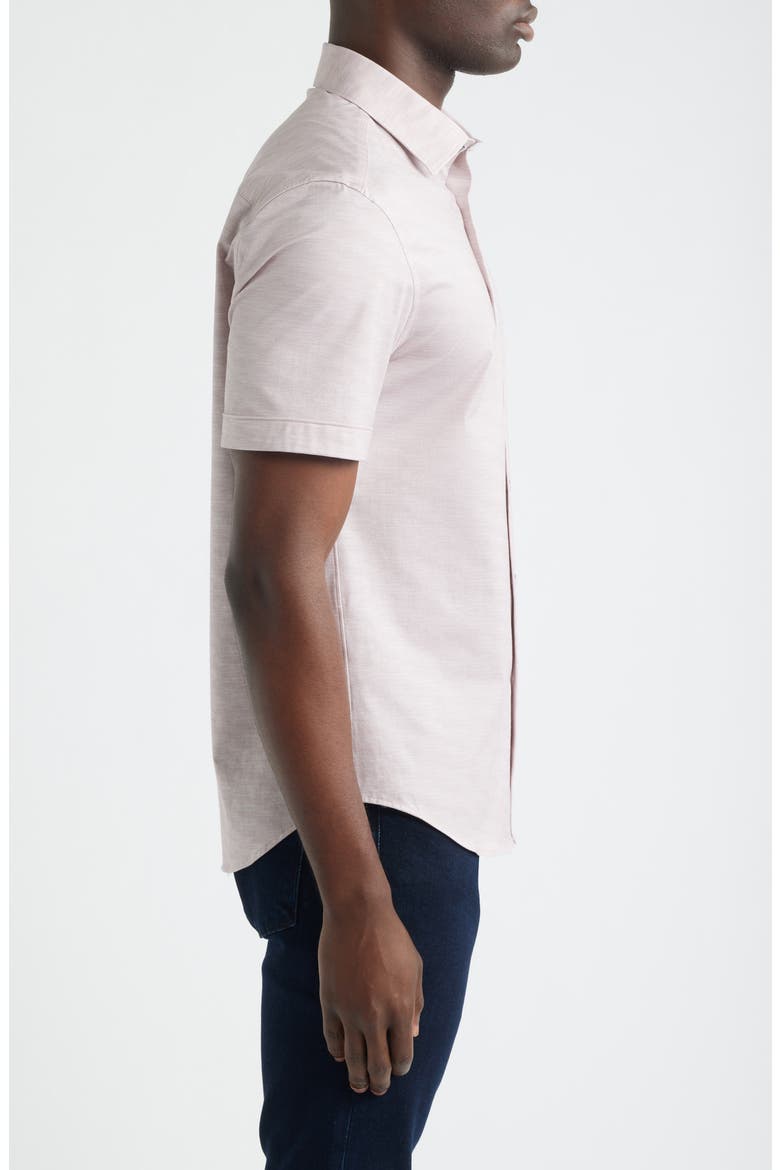 Miles OoohCotton® Herringbone Print Short Sleeve Button-Up Shirt, Alternate, color, WOOD ROSE
