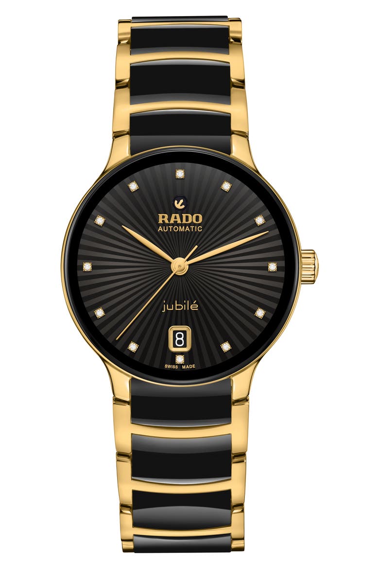 Centrix Automatic Diamond Bracelet Watch, 35mm, Main, color, BLACK/ GOLD