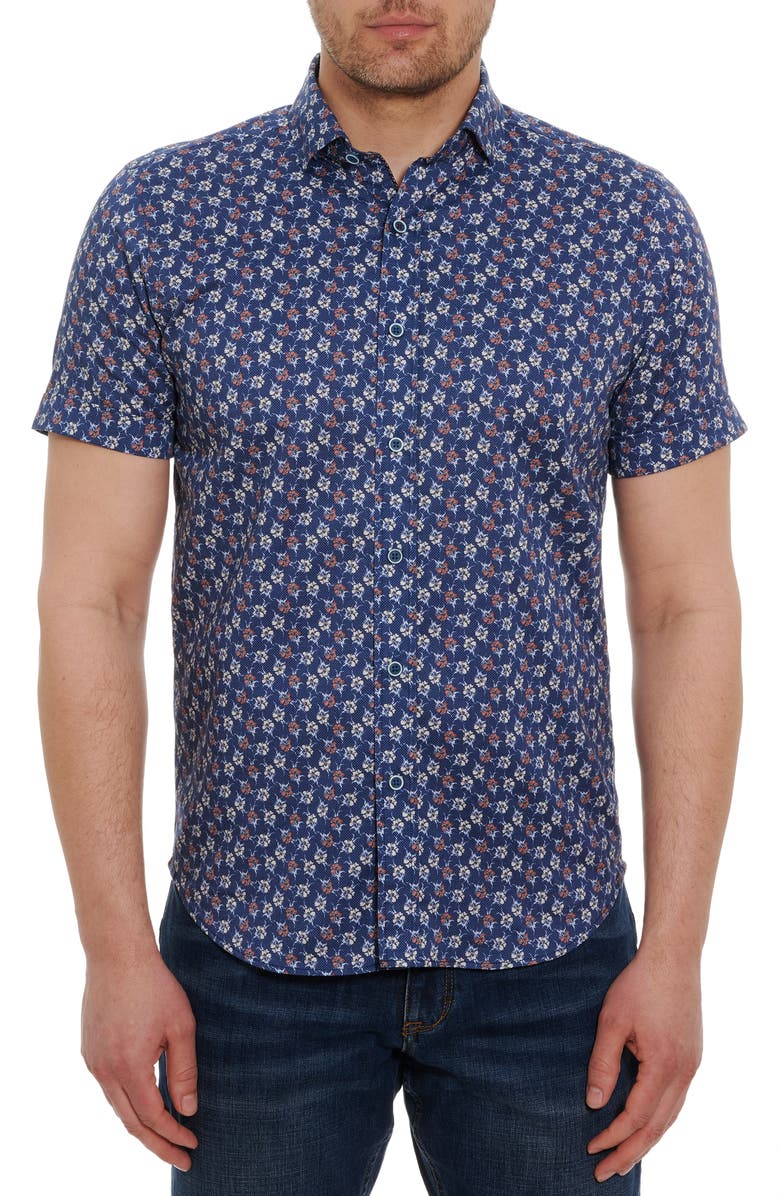 Robert Graham Floras Floral Print Short Sleeve Button-Up Shirt, Main, color,