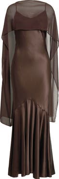 Reformation Tiffani Silk Charmeuse Dress with Cape Overlay