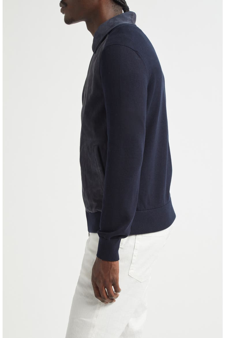 Suede & Knit Bomber Jacket, Alternate, color, NAVY