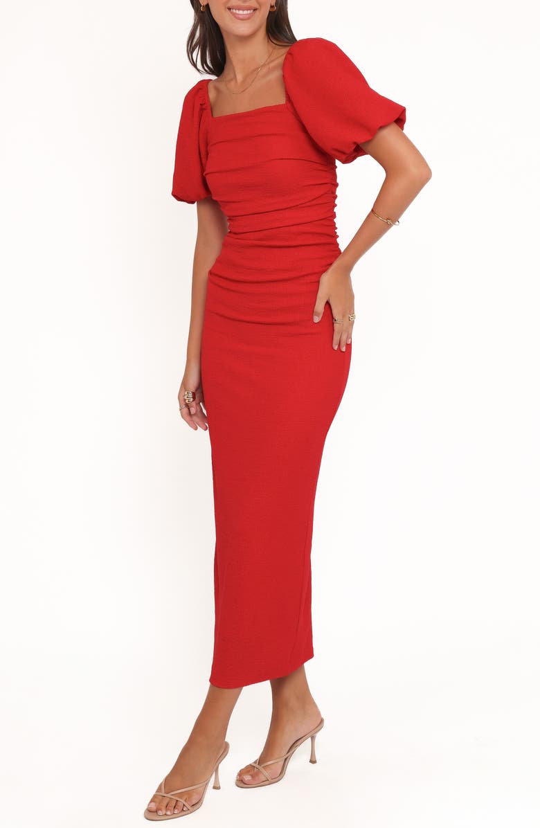Petal & Pup Cary Ruched Sheath Dress, Alternate, color, Red