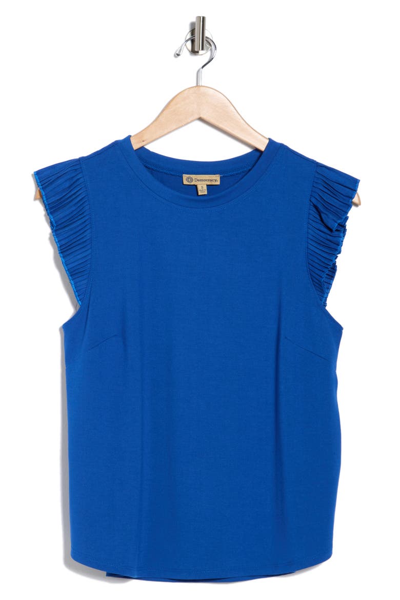 Mix Media Plissé Sleeve T-shirt, Alternate, color, COSMIC COBALT