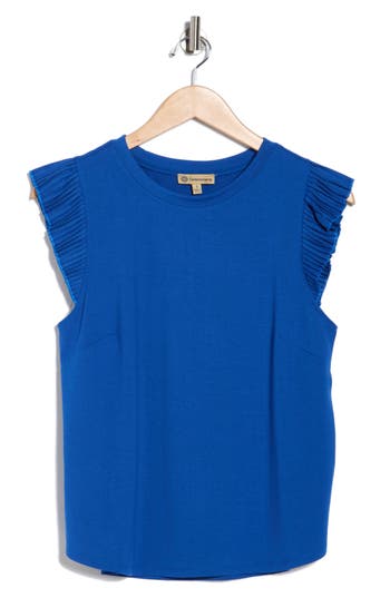 Democracy Mix Media Plissé Sleeve T-shirt In Blue