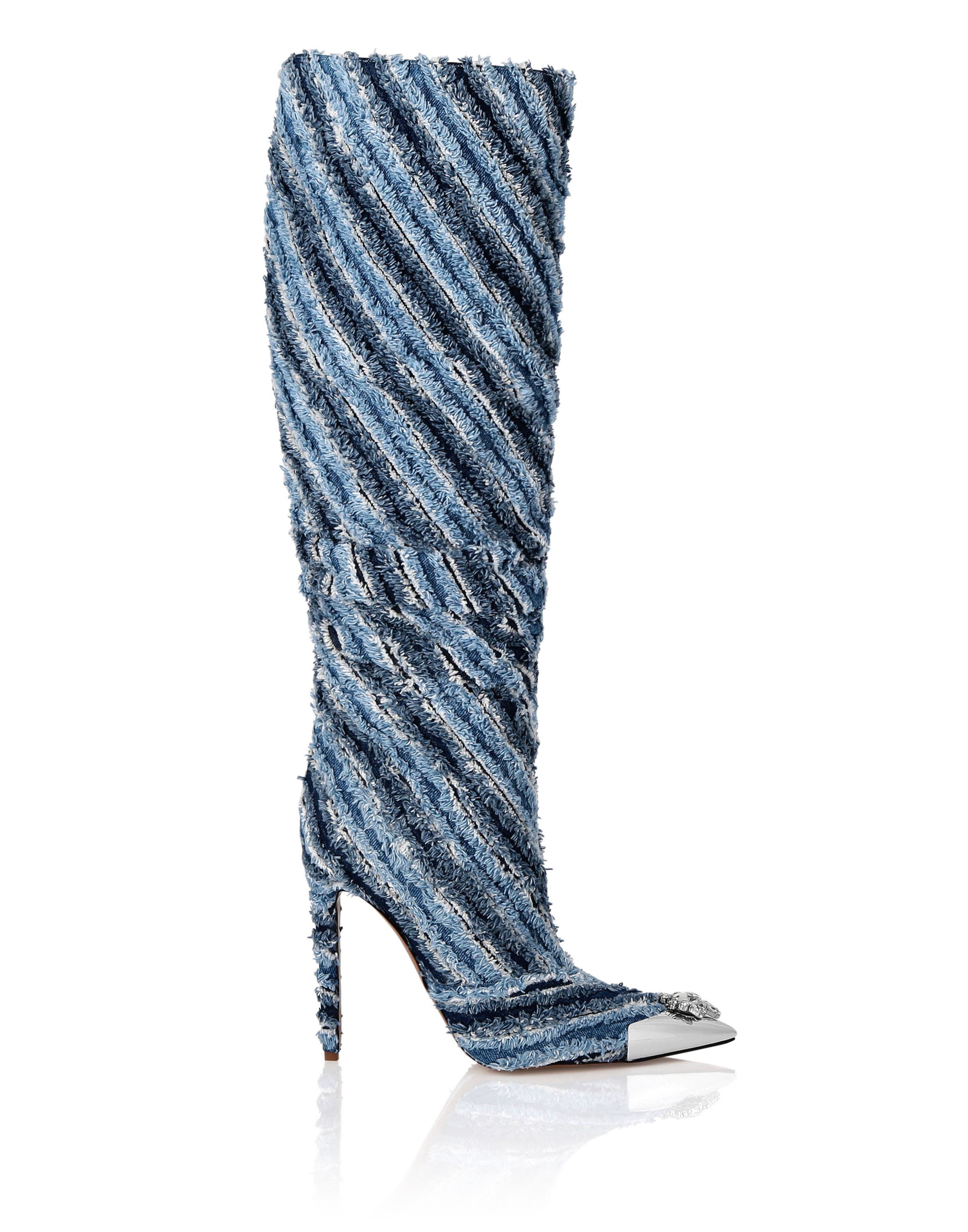 Mix Denim High Boots Hi-Heels Women, Alternate, color, middleblue