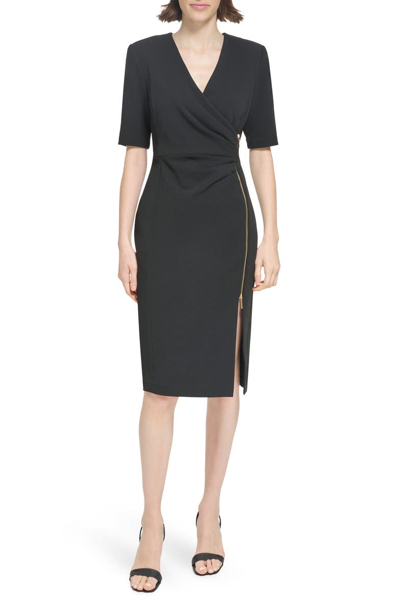 Calvin Klein Short Sleeve Zip Wrap Dress, Main, color, 
