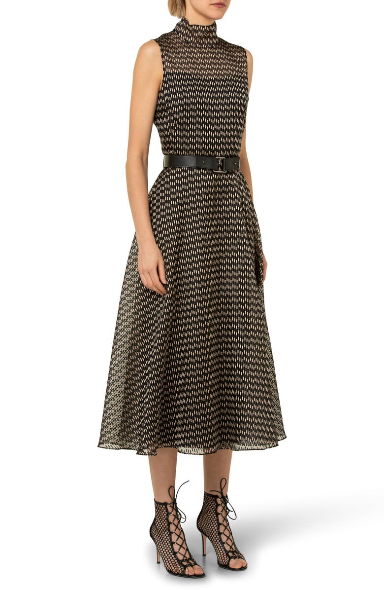 Akris Belted Silk Blend Organza Midi Dress, Alternate, color, 