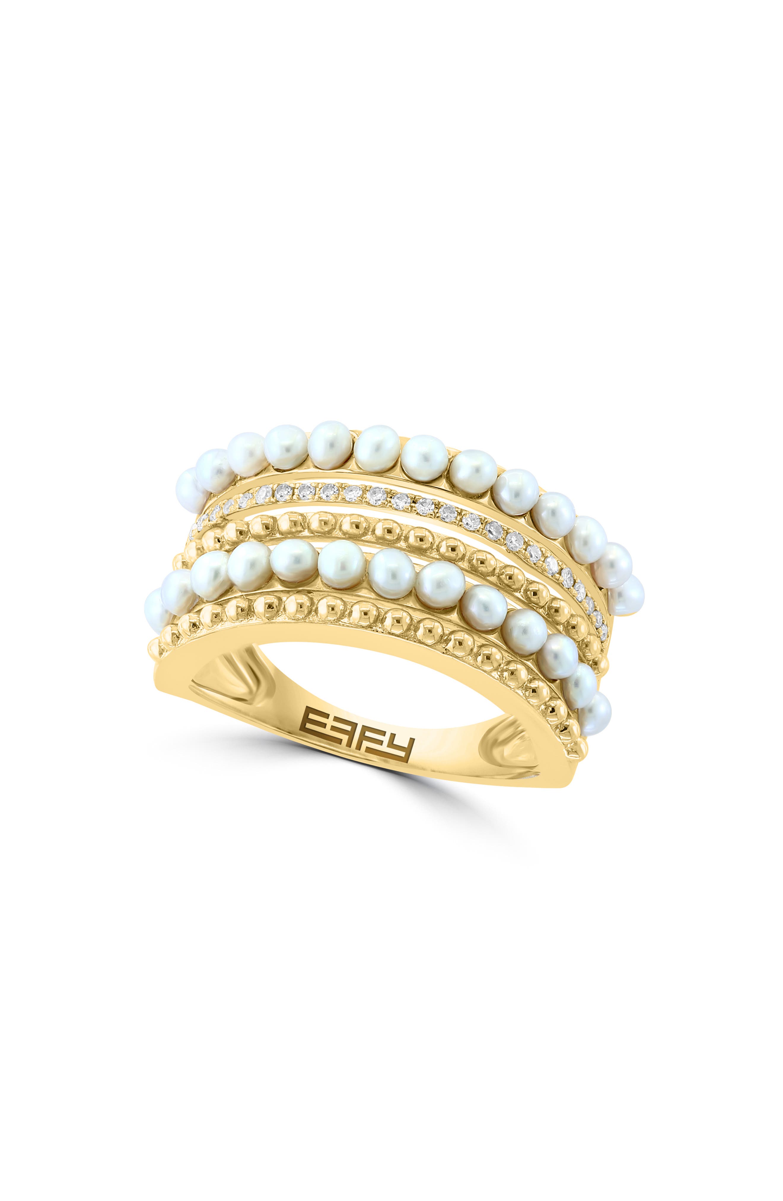 EFFY 14K Gold Diamond & Freshwater Pearl Faux Stack Ring | Nordstromrack