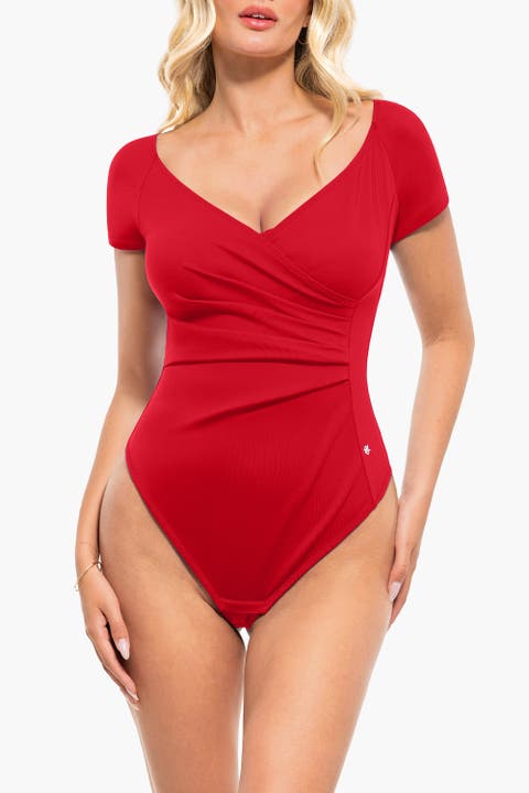 Shapewear Portrait Neckline Draped Sculpting Bodysuit