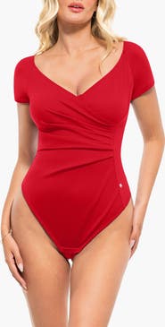 Popilush Shapewear Portrait Neckline Draped Sculpting Bodysuit