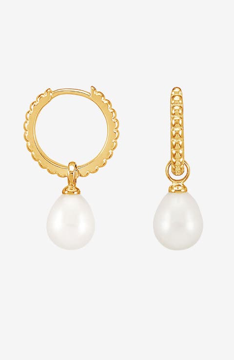 Timeless Oval Pearl Charm Hoops