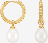 Dower & Hall Timeless Oval Pearl Charm Hoops