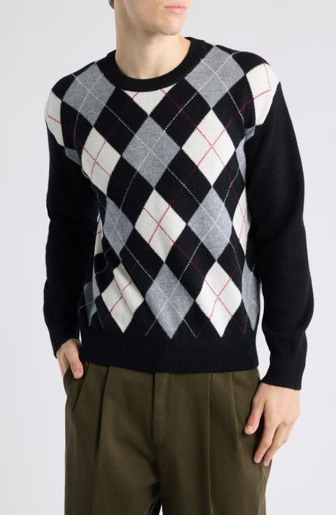 Gender Inclusive Argyle Wool Crewneck Sweater