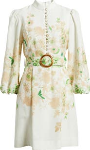 Tahari ASL Border Print Belted Long Sleeve Dress