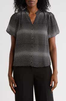 Adrianna Papell Bubble Sleeve Covered Button-Up Top
