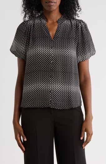 Adrianna Papell Bubble Sleeve Covered Button-Up Top