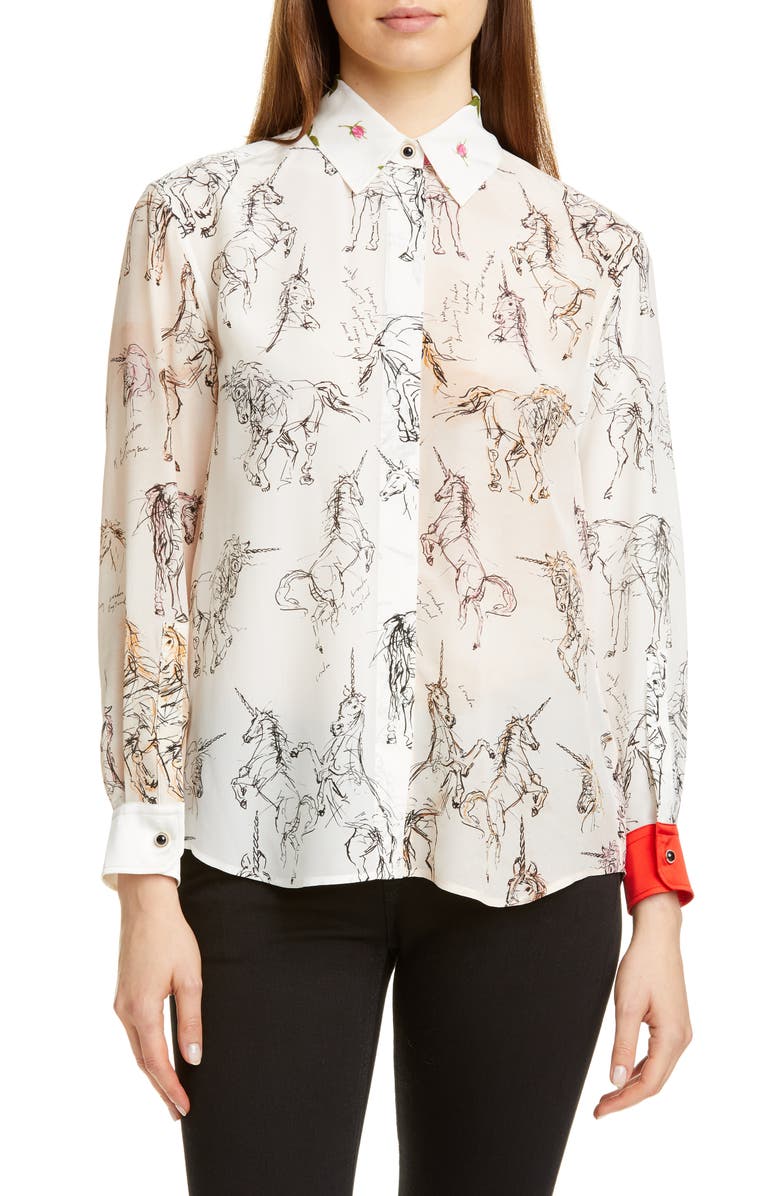 Burberry Lucinda Unicorn Sketch Mulberry Silk Shirt, Main, color,