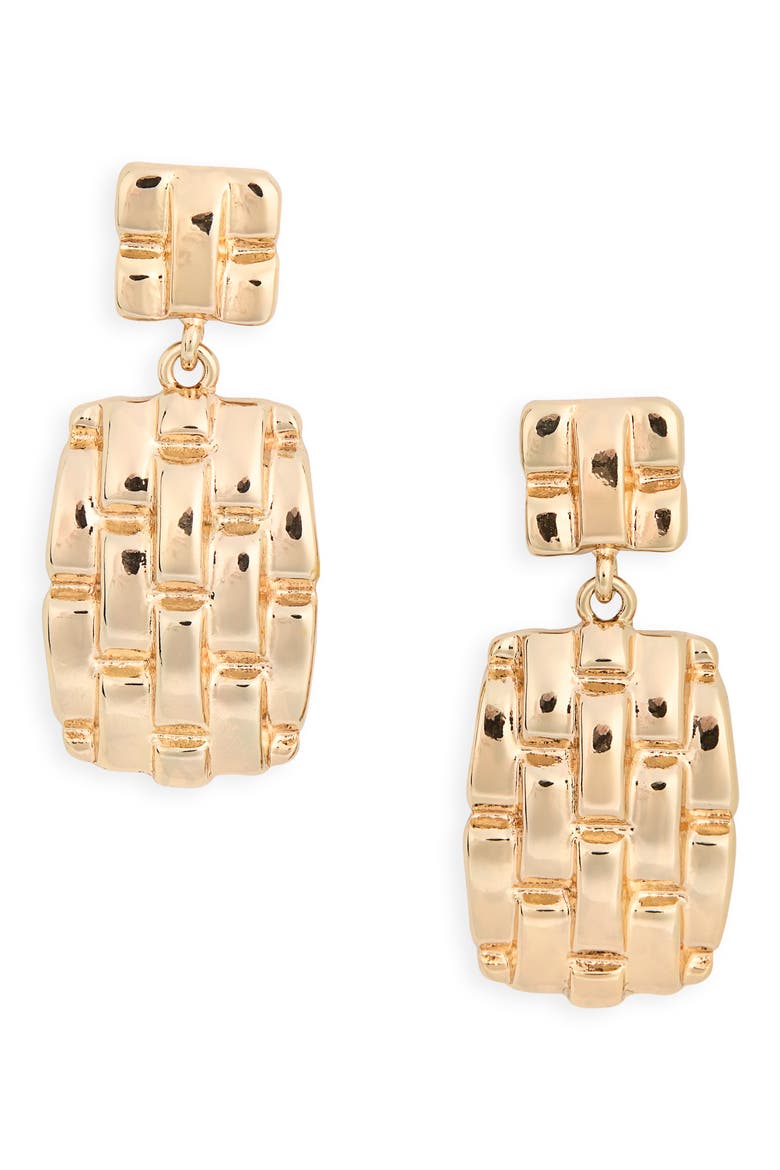 Quilted Rectangle Earrings, Main, color, GOLD