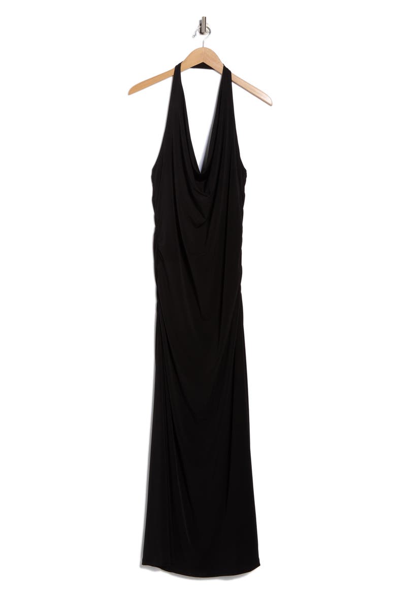 Ruched Back Halter Dress, Alternate, color, BLACK