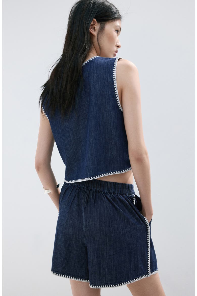 Pleated Pull-On Denim Shorts, Alternate, color, OPEN BLUE