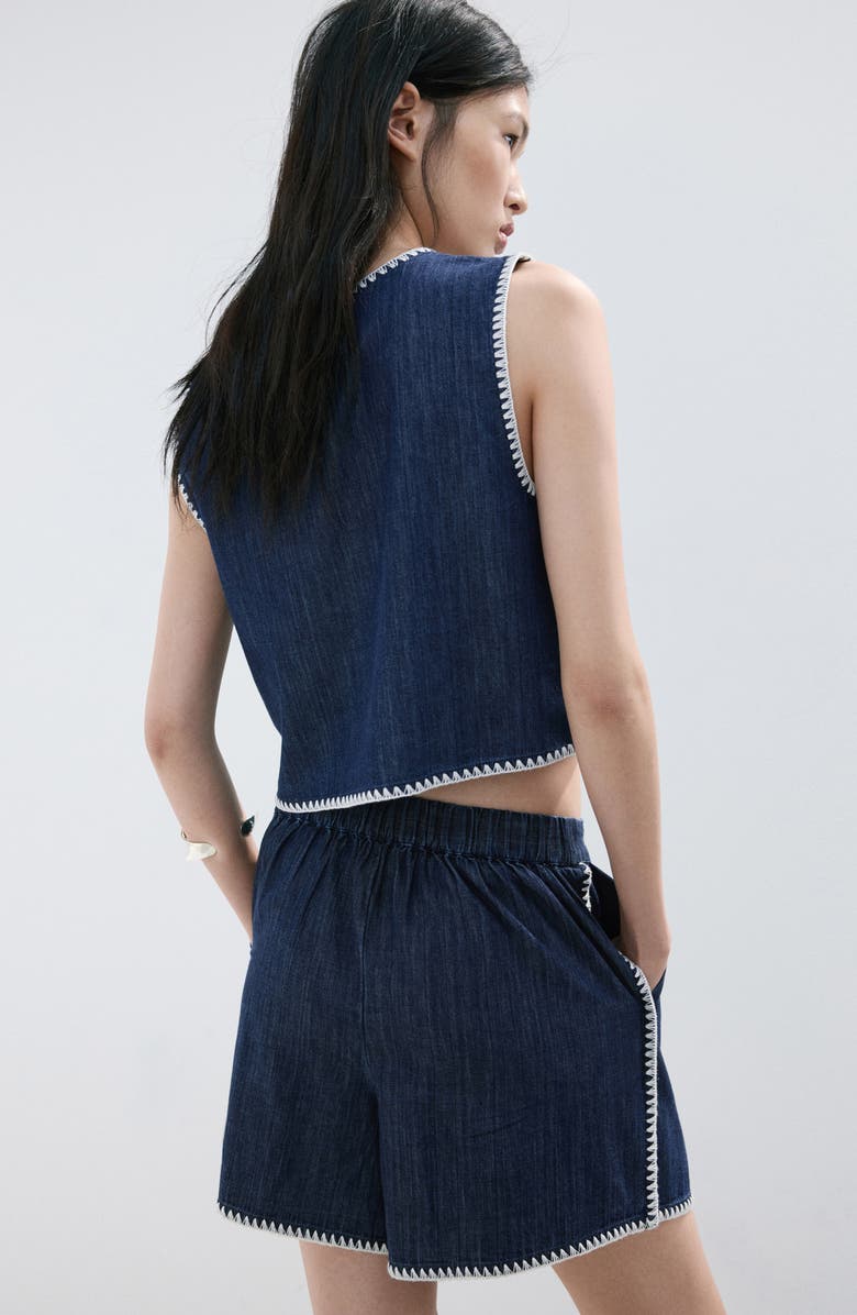MANGO Pleated Pull-On Denim Shorts, Alternate, color,