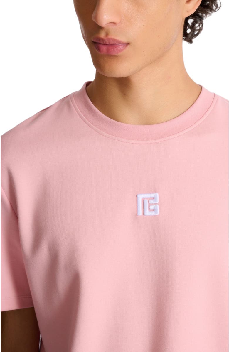 Balmain T-shirt with embroidered logo, Alternate, color, Pink