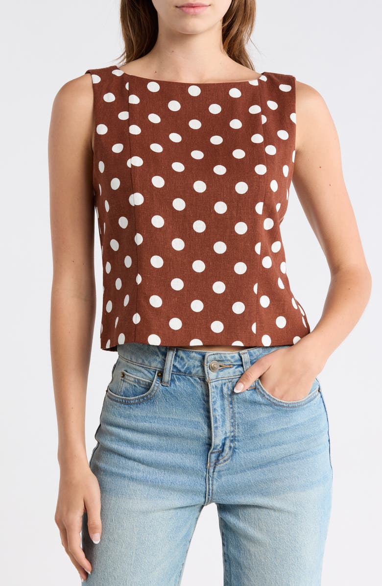 WAYF Polka Dot Linen Blend Tank, Main, color, Redwood Polka Dot