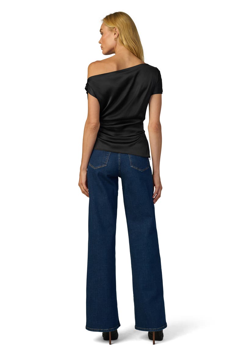The Isla Drape One-Shoulder Satin Top, Alternate, color, BLACK