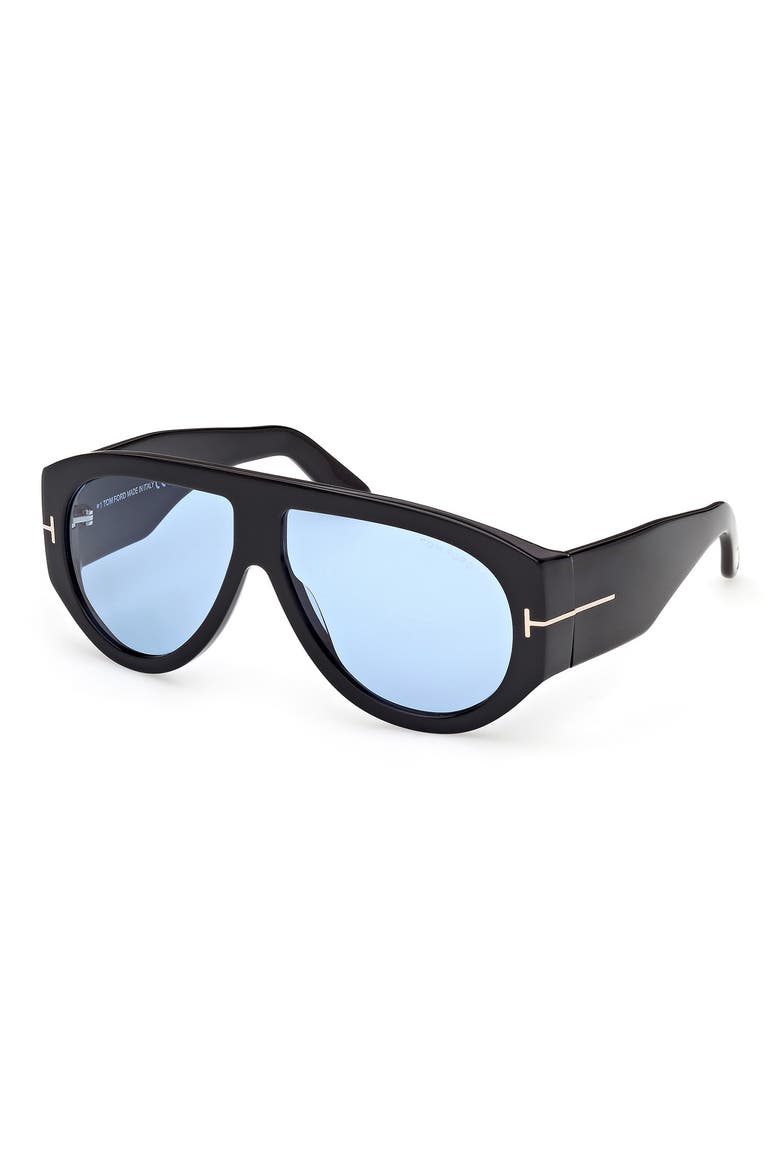 Bronson 60mm Aviator Sunglasses, Main, color, SHINY BLACK / BLUE