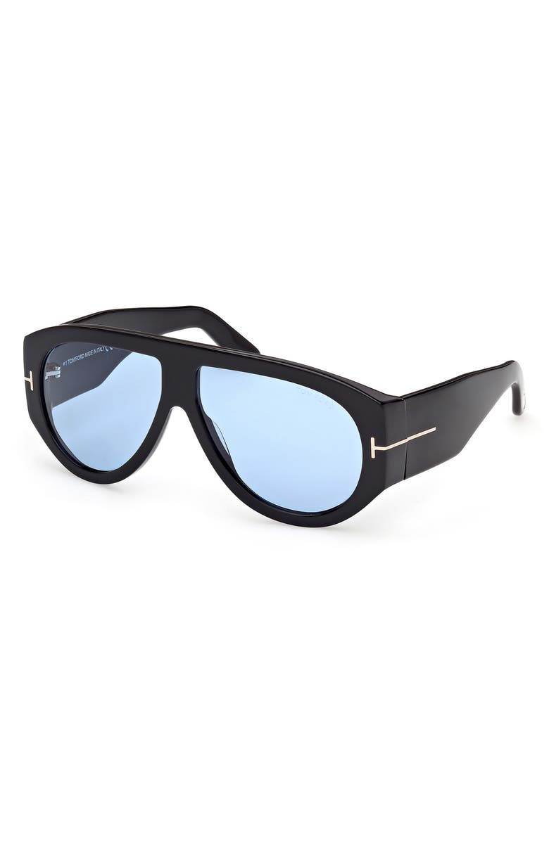 TOM FORD Bronson 60mm Aviator Sunglasses, Main, color, Shiny Black / Blue