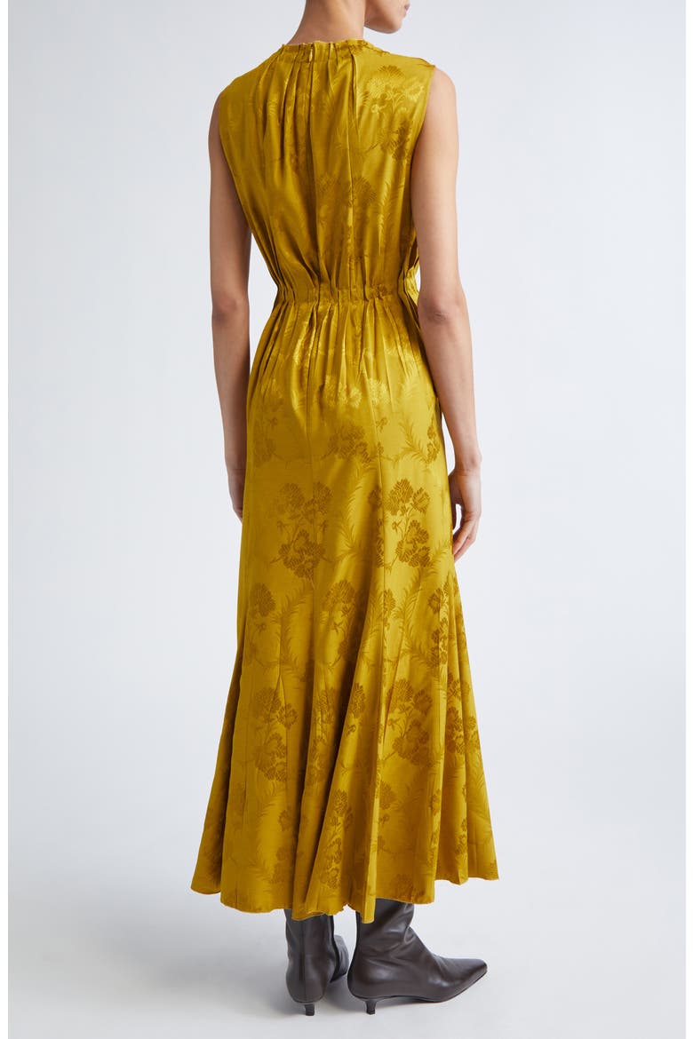 Leafy Jacquard Sleeveless Midi Dress, Alternate, color, SENAPE