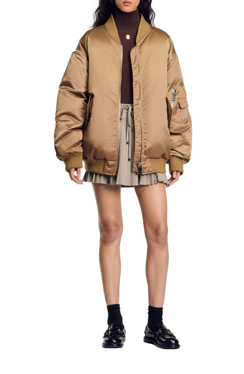 SANDRO Satin-look bomber jacket, Alternate, color, 