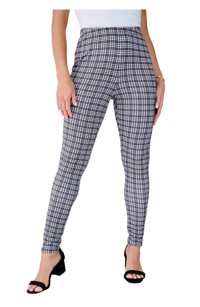 Jessica London Everyday Stretch Cotton Legging, Main, color, Dusk Grid Houndstooth