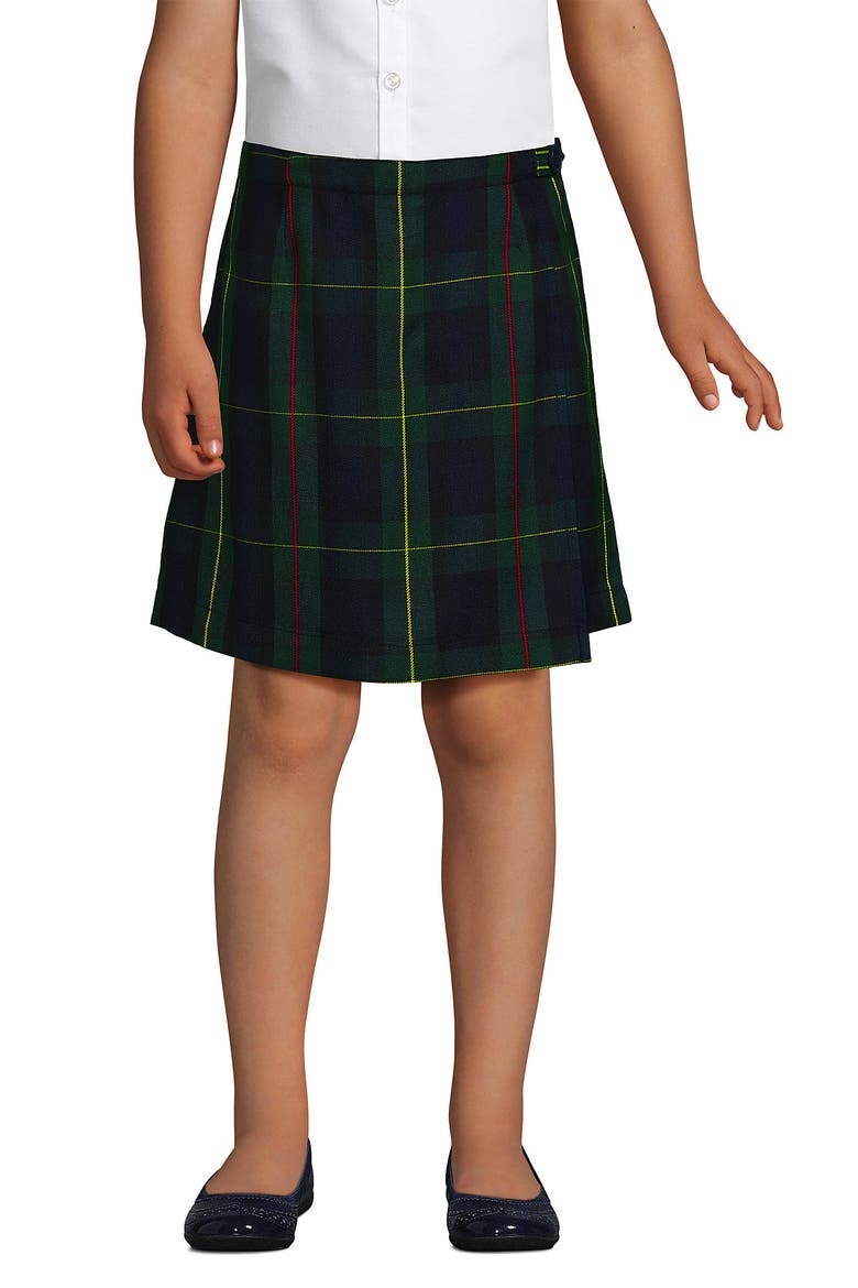School Uniform Girls Plaid A Line Tab Skort Top of Knee, Main, color, Hunter/Classic Navy Plaid