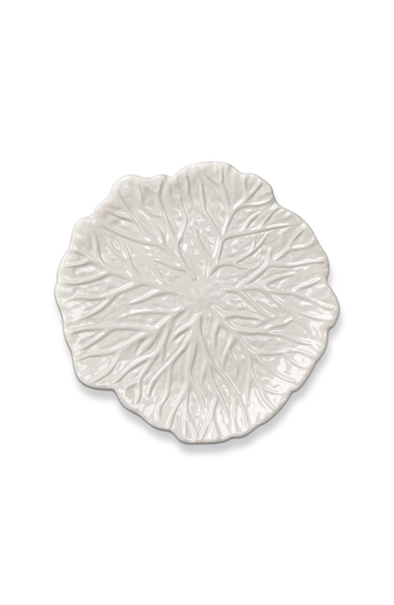 tag White Cabbage Leaf Stoneware Appetizer Plate Round Dishwasher Safe, Main, color, White