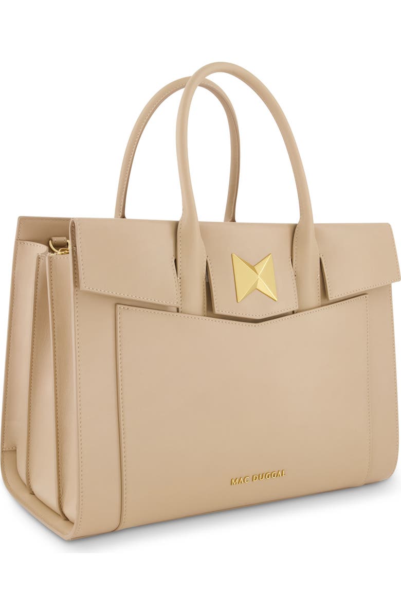 Mac Duggal Gold Plated Hardware Large Leather Briefcase Bag, Alternate, color, Taupe