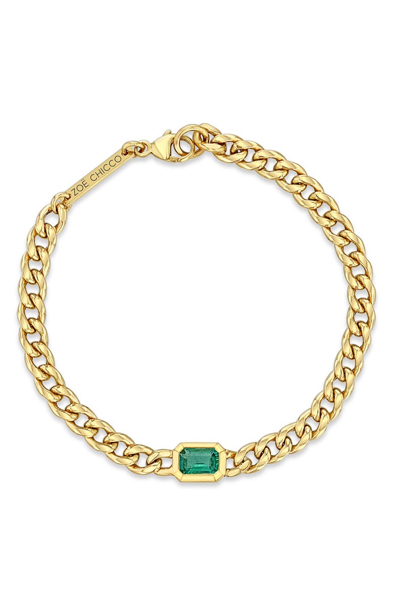 Zoë Chicco Medium Curb Chain Emerald Bracelet, Main, color, 