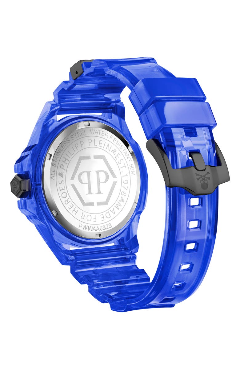 PHILIPP PLEIN The Skull Plastic Strap Watch, 44mm, Alternate, color, Transparent Blue