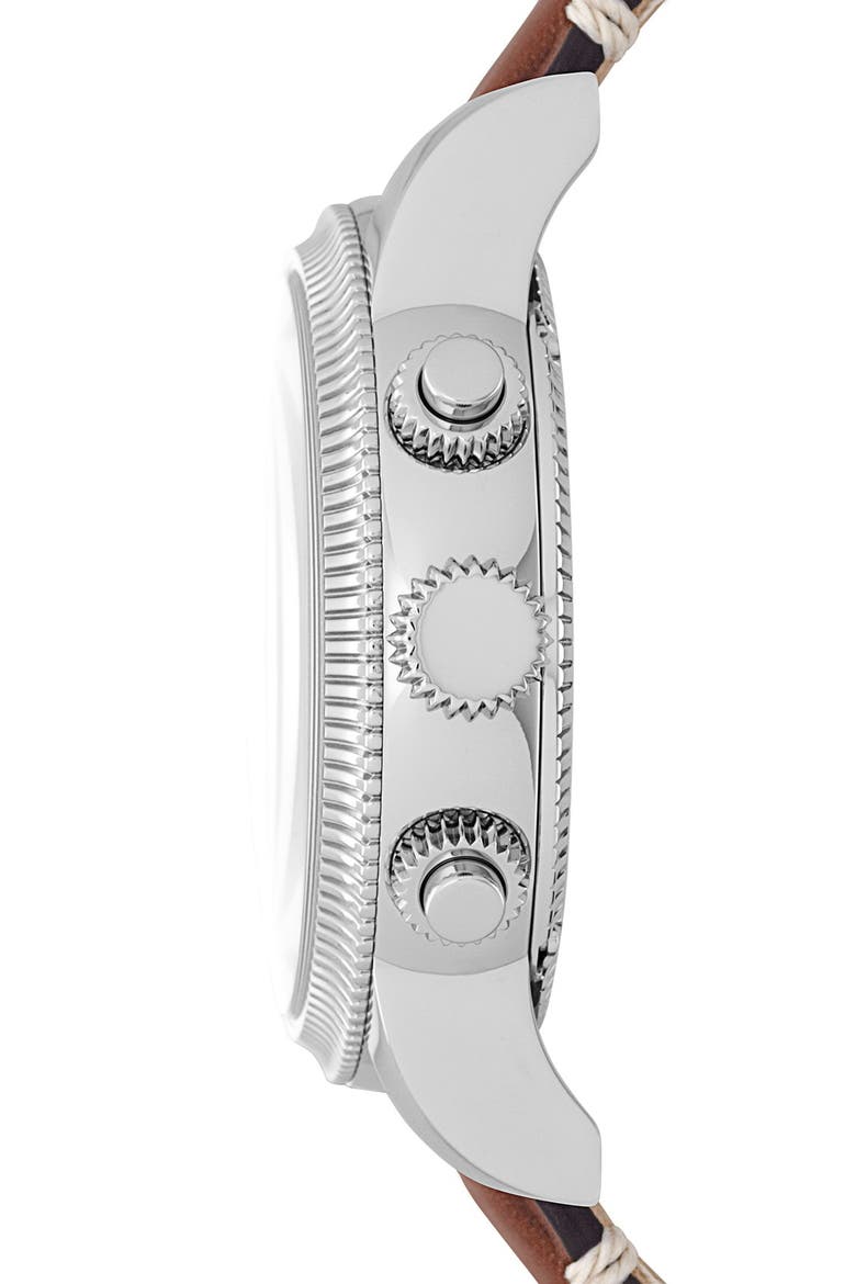 Round Leather Strap Watch, 42mm, Alternate, color, COGNAC