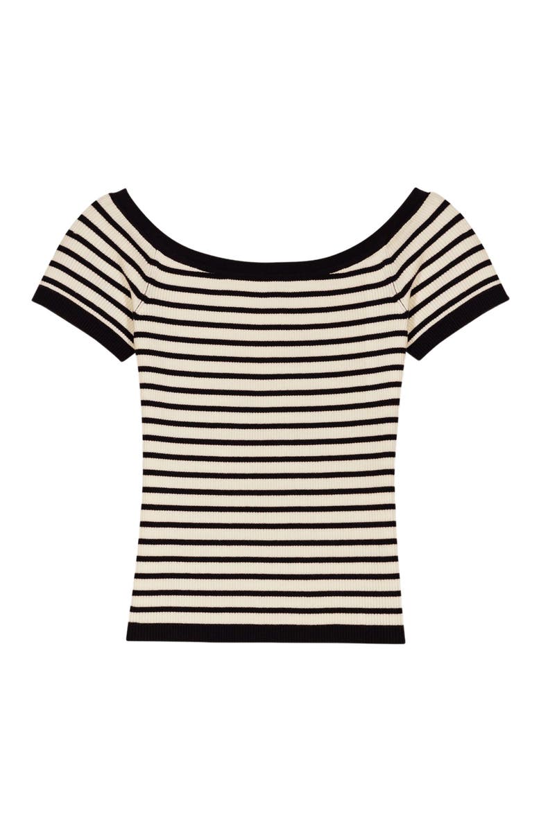maje Rib knit top with boat neck, Alternate, color, Navy / Ecru