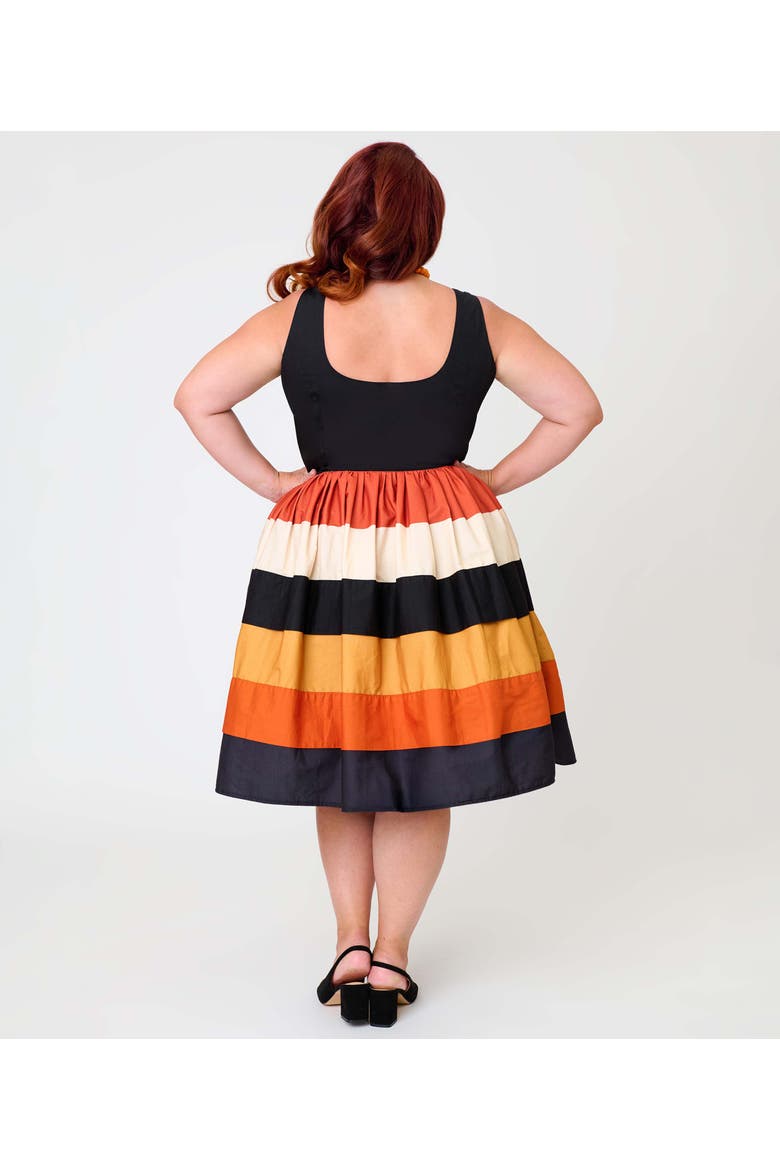Plus Size Tiered Cindy Swing Dress, Alternate, color, Black w/ Orange Stripe